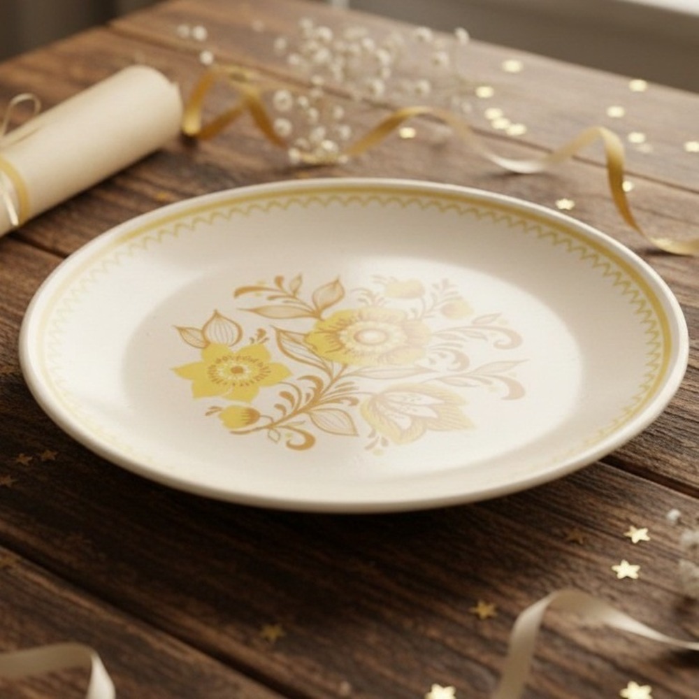 Royal China Cavalier Ironstone Jubilee Dinner Plate, Vtg Yellow Flower Pattern